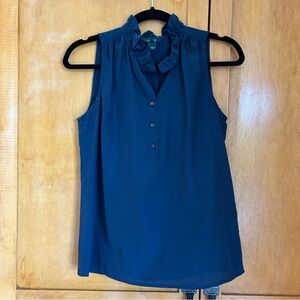 Navy blue JCrew tank top button front with ruffle collar size 0